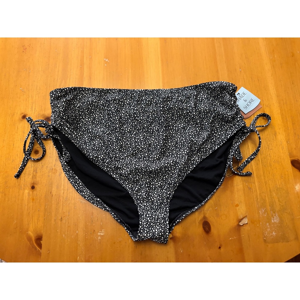 Shade &‎ Shore High Waist Bikini Bottom Black White Dot Side Tie 2X 20 22 NWT